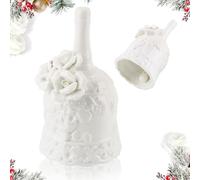 Campana, XIMEY Campanilla Porcelana, Campanas Musicales, Campana de Mano, Campana con Estampado de Rosas, Adecuada para Restaurantes y Bares, Decoracion (Tres Flores Blancas)
