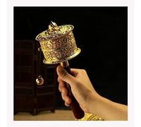 campanas, campanas de metal, Rueda de oración de mano budista tibetano Om Mani Padme Hum rueda de oración de cobre puro Mantra de seis caracteres