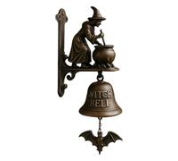 Campanas de bruja de montaje en pared, accesorios de bruja vintage, timbre de bruja vintage con pared hecha a mano con campanas de metal y gancho antiguo para decoración mística del hogar timbres