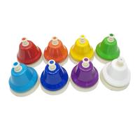 Campanas de mano de 8 notas, campanillas coloridas prensadas a mano, accesorio musical interactivo de 13.4 x 6.7 x 3.4 pulgadas, materiales seguros, juego de campanas de mano para niños pequeños para