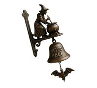 Campanas de puerta de entrada con temática de bruja, hechas a mano, para colgar en la pared con campanas de metal y gancho antiguo para decoración mística del hogar, Halloween, timbres de seguridad