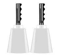 Campanas de vaca con asas, paquete de 2 cencerros para eventos deportivos: estas campanas de percusión de mano son ideales para animar en juegos de fútbol, fiestas, conciertos, graduaciones y eventos