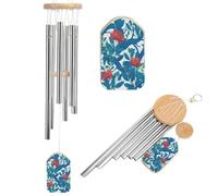 Campanas de viento con textura de lino botánico de flores rojas, campanillas de viento conmemorativas de tono profundo con 6 tubos de aluminio, decoración de jardín y patio trasero