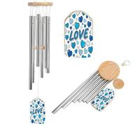 Campanas de viento de corazón azul oscuro con 6 tubos de aluminio, campanillas de viento grandes, tonos melódicos relajantes, campanillas de viento al aire libre para balcón, jardín, decoración de