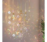 Campanas de viento de cristales blancos de 43 cm, atrapasueños de luna con sonido relajante para interiores y exteriores, jardín, boda, decoración del hogar, estilo minimalista moderno, tono dorado