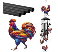Campanas de viento de pollo para colgar al aire libre, decoración artística de jardín de gallo con tubos de aluminio melódicos, colgante de campana de metal resistente a la intemperie para patio