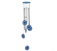 Campanas de viento grandes de aluminio con ojo azul, tubo de metal hecho a mano, decoración colgante de pared con detalles de madera, colgante de pared de madera hecho a mano