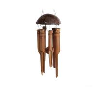 Campanas de viento hechas a mano de 25 pulgadas con media parte superior de madera de coco y cinco tubos de metal para un sonido ambiental interior y exterior de tono profundo