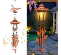 Campanas de viento solares grandes de colibrí, regalos para mujeres, mamá, abuela, esposa, hermana, hija, vecina, campanillas de viento clásicas de bronce con atrapavientos, luces de decoración solar