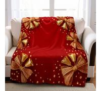 Campanas Doradas de Navidad Manta para Cama Rojo 180 x 220 cm Manta de Franela con Impresión 3D, Felpa Suave para Sofá y Colcha para Adultos y Niños