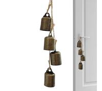 Campanas Para Puerta Navideñas - Decoración De Pared Rústica Granja │ Juego De 4 Cencerros De Hierro Forjado Con Cuerda Para Colgar, Acabado Bronce Artesanal Para Interior Y Exterior, Jardín, Patio, B
