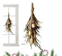 Campanas vintage, coronas de Navidad para puerta delantera, guirnalda decorativa con hojas verdes para armario, manto, porche, ventana, cocina, mesa, hogar, pared de otoño, temporada de vacaciones