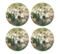 Campanilla de Invierno Silvestre de Primavera,Posavasos Redondos de Corcho MDF, Almohadilla para Tazas, Juego de 4 Posavasos para Bebidas