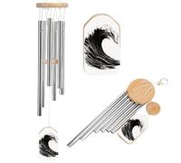Campanilla de viento con olas de surf en blanco, océano, campanillas de viento conmemorativas de tono profundo con 6 tubos de aluminio, decoración de jardín y patio trasero