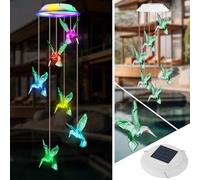 Campanilla Viento Solar, Campanas Viento Luces Solar Cambio Color, Impermeable LED Colibrí Carillón de Vient para Jardín, Carillón Decoración para Exteriores Patio Regalo para Mamá