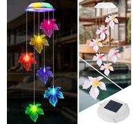 Campanilla Viento Solar, Campanas Viento Luces Solar Cambio Color, Impermeable LED Hoja de Arce Carillón de Vient para Jardín, Carillón Decoración para Exterior Patio Regalo para Mamá