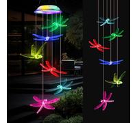 Campanilla Viento Solar, Campanas Viento Luces Solar Cambio Color, Impermeable LED Libélula Carillón de Vient para Jardín, Carillón Decoración para Exteriores Patio Regalo para Mamá