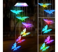 Campanilla Viento Solar, Campanas Viento Luces Solar Cambio Color, Impermeable LED Solar Mariposa Carillón de Vient para Jardín, Solar Carillón Decoración para Exteriores Patio Regalo para Mamá