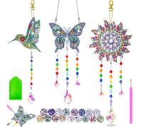 Campanillas de Viento de Diamond Painting, 3 Piezas DIY Diamante Pintura Viento Campanas, 5D DIY Atrapasoles de Cristal Kit, 5D Diamante Colgantes de Doble, para Ventanas Jardín Decoracio