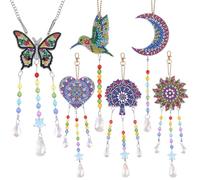 Campanillas de Viento de Diamond Painting, Banaone 6 Piezas 5D DIY Atrapasoles de Cristal Kit, Mariposa Kit de Carillón de Viento DIY con Colgante de Prisma de Cristal para Ventanas Jardín Decoracio