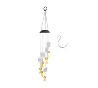 Campanillas de viento inspiradas en casas para pájaros con cuentas de vidrio y pantalla de luz LED, diseño recargable solar con elementos de