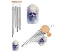Campanillas de viento oscuro con diseño de calavera humana en acuarela, tono profundo, con 6 tubos de aluminio, decoración de jardín y patio trasero