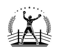 Campeón de boxeo celebrando la victoria en el ring con laureles y estrellas que simbolizan el triunfo Pegatinas de pared 42x45.9cm Vinilos para ventanas Negro
