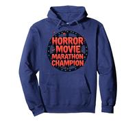 Campeón de maratón de películas de Terror para Hombre de Halloween Sudadera con Capucha, Unisex para Adultos, Azul Marino, L