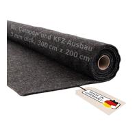 Camper Fieltro por metros sin pegamento, para interior de autocaravanas y automóviles, elástico de 4 vías, fieltro punzonado de 3 mm de grosor - Fabricado en Alemania (antracita, 300 cm x 200 cm (3 m