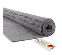 Camper Fieltro por metros sin pegamento, para interior de autocaravanas y automóviles, elástico de 4 vías, fieltro punzonado de 3 mm de grosor - Fabricado en Alemania (gris, 300 cm x 200 cm (3 m x 2 m