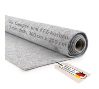 Camper Fieltro por metros sin pegamento, para interior de autocaravanas y automóviles, elástico de 4 vías, fieltro punzonado de 3 mm de grosor, fabricado en Alemania (gris plata, 300 cm x 200 cm (3 m