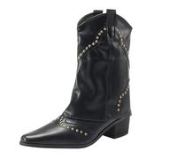 Camperos Texani Mujer Western Texani Botines de Equitación Botas Altas Mujer con Tacón Botines de Mitad Pantorrilla Botas Largas de Mujer Planas Botas Cremallera de Vaquero Cowgirl Botín, Negro , 36