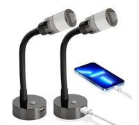 CamperXlite 2 Piezas 2W Lámpara de lectura 12V Autocaravana Regulable LED, Equipado Cargador 18W USB, Flexible Cuello de Cisne Luz de Lectura para Furgo Camper Barco Van LKW 3200K