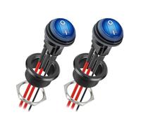 CamperXlite 20A Interruptor Basculante Redondo de Aluminio Impermeable 3 Pines, SPST ON/OFF 12-24V con Cable 14AWG y Luz Azul para Camper, Barco, Tractor, Camione, Moto, Marino 2 Piezas