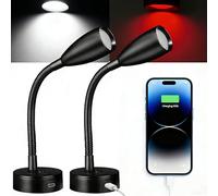 CamperXlite Lámparas de Lectura LED 12V/24V con Luz Blanca 4000K y Roja, Type-C 20W, Atenuar Luz de Lectura Liviana para Autocaravana, Caravana, Campervan, Furgoneta, Barco, Yate, Van, LKW (Negro)