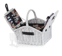 CampFeuer Cesta de Mimbre para Picnic con Vajilla y Compartimento Refrigerador | 2 Personas | 12 Piezas | Set de Picnic con Platos de Cerámica, Cubiertos, Copas y Cuchillo de Camarero