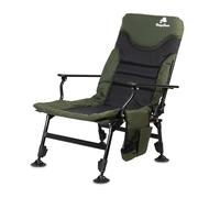 CampFeuer Silla de Pesca Plegable Negra/Verde Oliva | Silla de Camping Regulable en Altura | Silla Plegable para Carpa con Cojín | Silla de Viaje, para Camping, Acampada, Pesca | Silla Reclinable