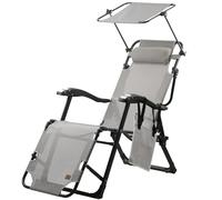 CampFeuer Tumbona Plegable con Parasol | Tumbona Reclinable y Plegable | Tumbona Reclinable con 6 Posiciones y Almohada | Tumbona de Exterior, de Jardín, Camping, Patio, Playa | Silla de Camping