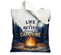 Campfire - Bolsa de lona para mujer, diseño de árboles de aventura al aire libre, luna, otoño, naranja, lavable, reutilizable, con gráfico, ideas para viajes de compras, oficina, biblioteca, casual
