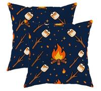 Campfire - Juego de 2 fundas de almohada decorativas de terciopelo suave, lavables, diseño de ramas de malvavisco, otoño, color azul marino, para decoración del hogar, sala de estar, dormitorio, sofá