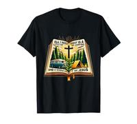 Camping and Jesus Outdoors Faith Bible Campfire Design Camiseta