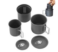 Camping Coffee Tazas | 3 piezas Stackable Portable Cookware Set | Plegable Handle Camping Coffee Pot Metal Outdoor Boiling Cup Lightweight Survival Gear | Hiking Fishing Campfire Park Cold Weather