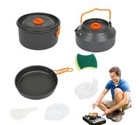 Camping Cooking Set - Backpacking Cooking Set, Portable Tea Pot and Pan, Outdoor Non-Stick Cookings Sets, Pot and Pan Sets with Kettle Handle for Backpacking Pots for Picnic, Hiking,