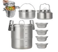 Camping Cooking Set, Campfire Cookware Kit, Lightweight Survival Gear, Portable Outdoor Equipment for Family, Lawn, Hiking, Adults, Travel, Picnic, Backpacking, Stainless Steel