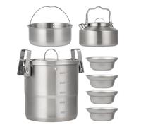 Camping Cooking Set, Portable Cook Pot Kit, Lightweight Survival Gear, Compact Stackable Design for Adults Family Outdoor Travel Hiking Picnic Backyard Adventure