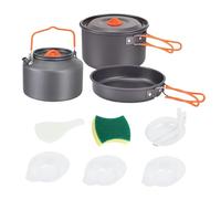 Camping Cooking Set, Portable Tea Pot and Pan, Outdoor No Tick Camping Kitchen Pans and Pot, Lightweight Cookware, Compact Nesting Design for Picnic, Hiking, Fishing, Backpacking