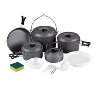 Camping Cookware Mess Kit Anodized Aluminum Camping Cookware Set Backpacking Pans Pot Mess Kit for 6-7 Person Nonstick Backpacking Cooking Set Outdoor Cook Gear for Family Hiking