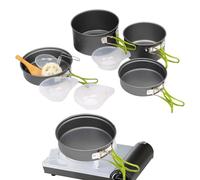 Camping Cookware Set, Portable Picnic Cooking Gear, Stackable Pots and Pans, Foldable Heat Resistant Handles, Compact Outdoor Kit, for Hiking, Backpacking, RV Travel, Dorm Living, and Survival Use