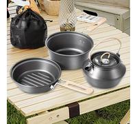 Camping Cookware Set with Frying Pan & Teapot - Outdoor Cooking Supplies For Hiking, Backpacking, Survival, Fishing & Picnic