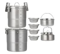 Camping Cookware Sets, Campfire Cooking Kit, Ultra-Light Portable Design, Sturdy Stainless Steel, Survival Gear, Ideal para uso de Hiking and Travel, 3L maceta, Silver Color, 1 Set